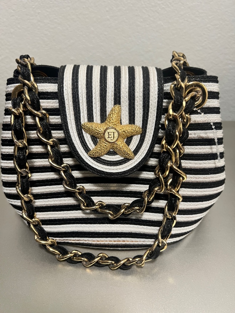 Vintage Eric Javits Squishee Star Fish Striped Black & White with Gold Star - Picture 6 of 16